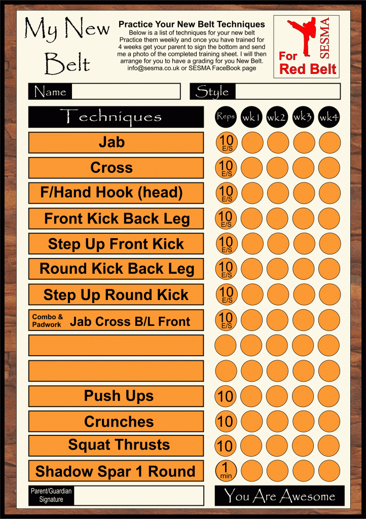 Kickboxing Syllabus Home Training Sheets Sesma
